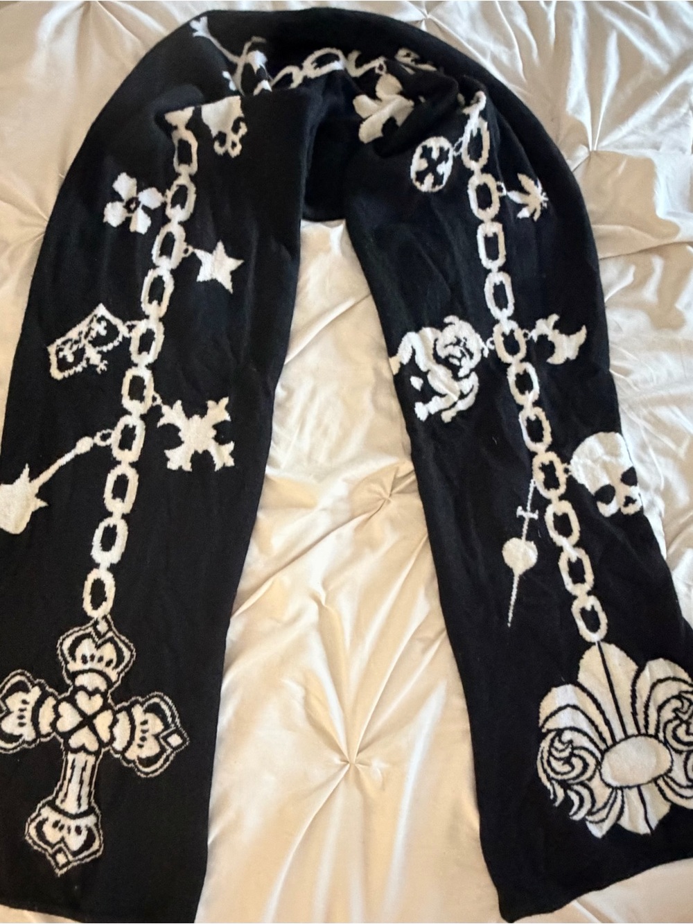 One of a Kind Chrome Hearts A&G Black and White 100% Cashmere Scarf